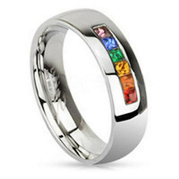 Pride Shack - Lesbian Gay Pride Wedding Ring Band - Rainbow String Smooth Round