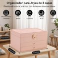 thumbnail image 2 of Caja de Almacenamiento, Cubo de Organizador de 3 Capas con Cerradura y llave, Organizador de Joyas para Guardar Pendientes, Anillos, Collares y Pulseras (PINK), 2 of 7