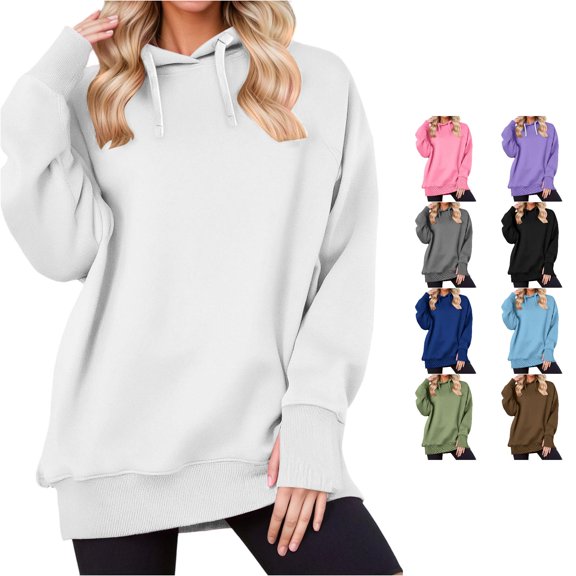 NinXxx Women's Solid Hoodie Fashion Pullover Daily Loungewear Top White S