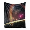 thumbnail image 1 of Galaxy Soft Flannel Fleece Blanket, Deep Space Planets over Nebula Dust Stars and Halo Ring Science Fiction Art, Cozy Plush for Indoor and Outdoor Use, 50" x 70", Dark Grey Magenta, by Ambesonne, 1 of 6