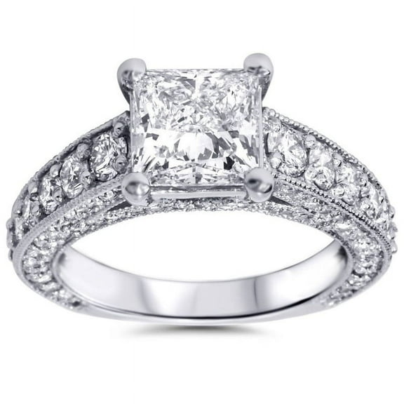 Lina Jewel Premium 1.9 Ct Princess Cut Lab-Created Diamond Vintage Ring for Her - 14K White Gold Plated - Elegant Engagement Ring for Women - Wedding or Anniversary Gift Idea