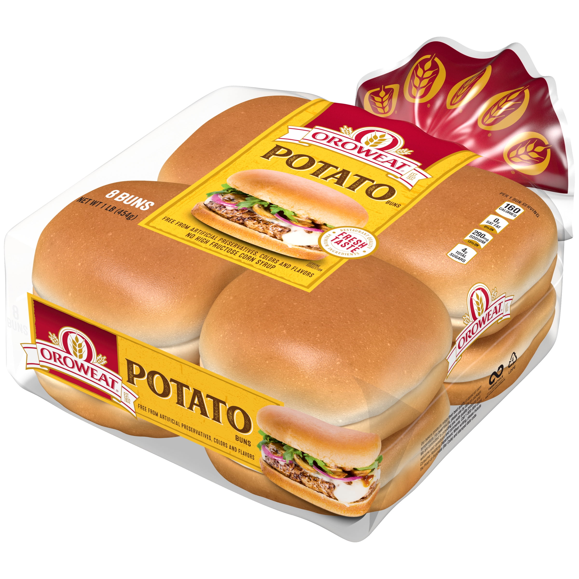 Oroweat Country Potato Sandwich Buns, Burger Size, 8 Buns, 16 oz