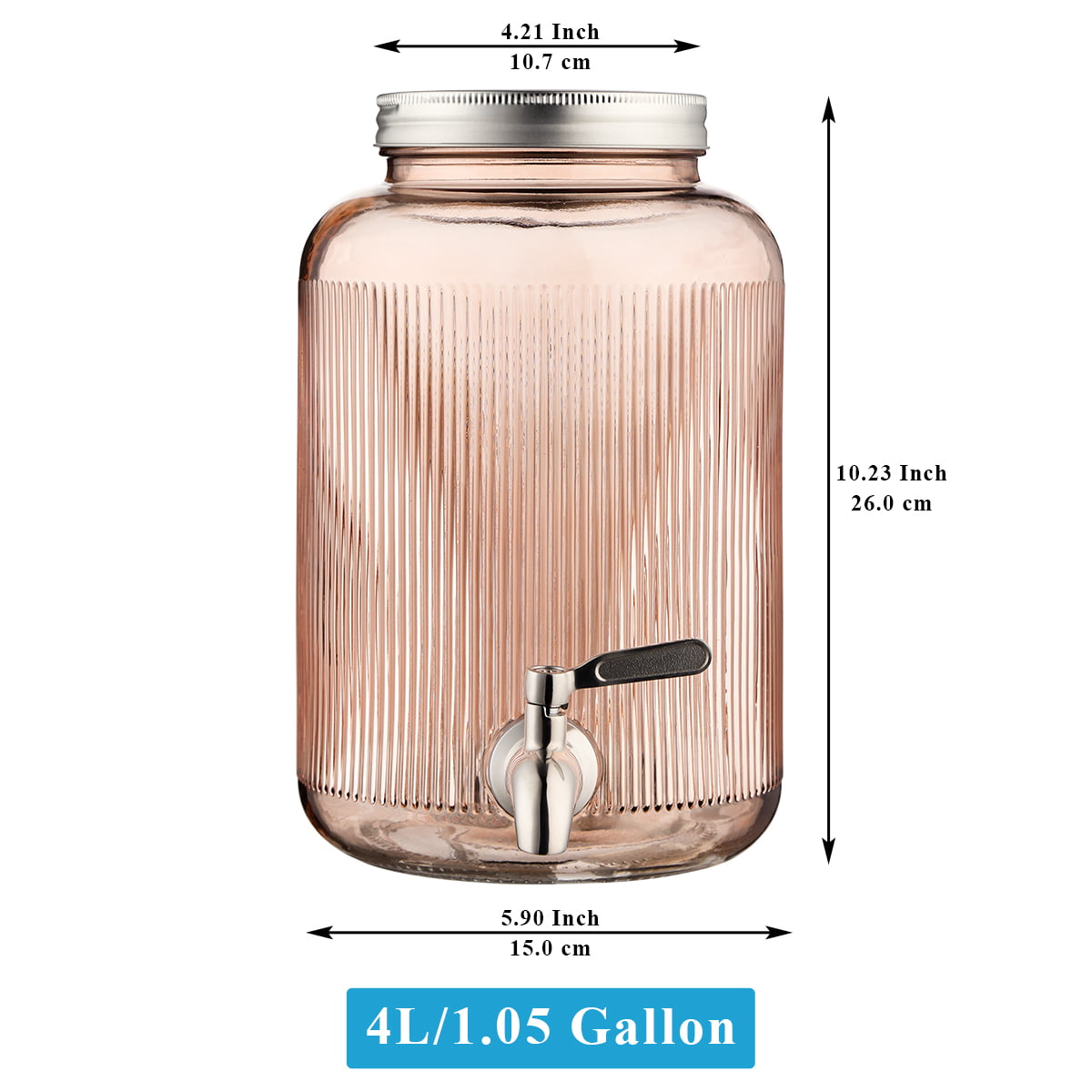 Reanea 1 Gallon Glass Beverage Dispenser with Ice Cylinder and Stainless Steel Lid and ABS Faucet, Size: 7.28 x 6.89 x 11.02, Blue