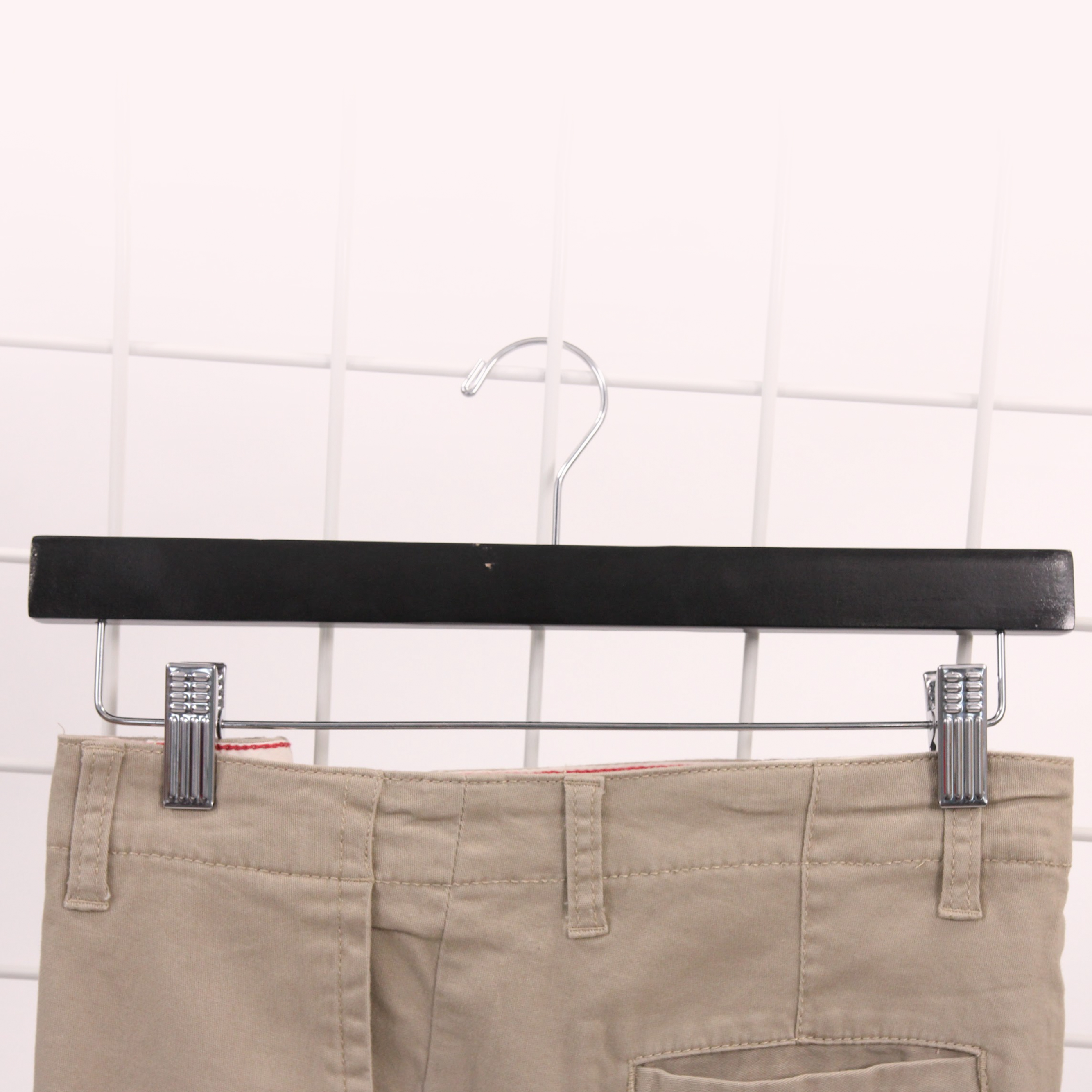 SSWBasics 14 inch Black Wood Skirt and Pants Hangers - Case of 50 - Black Wooden Pants