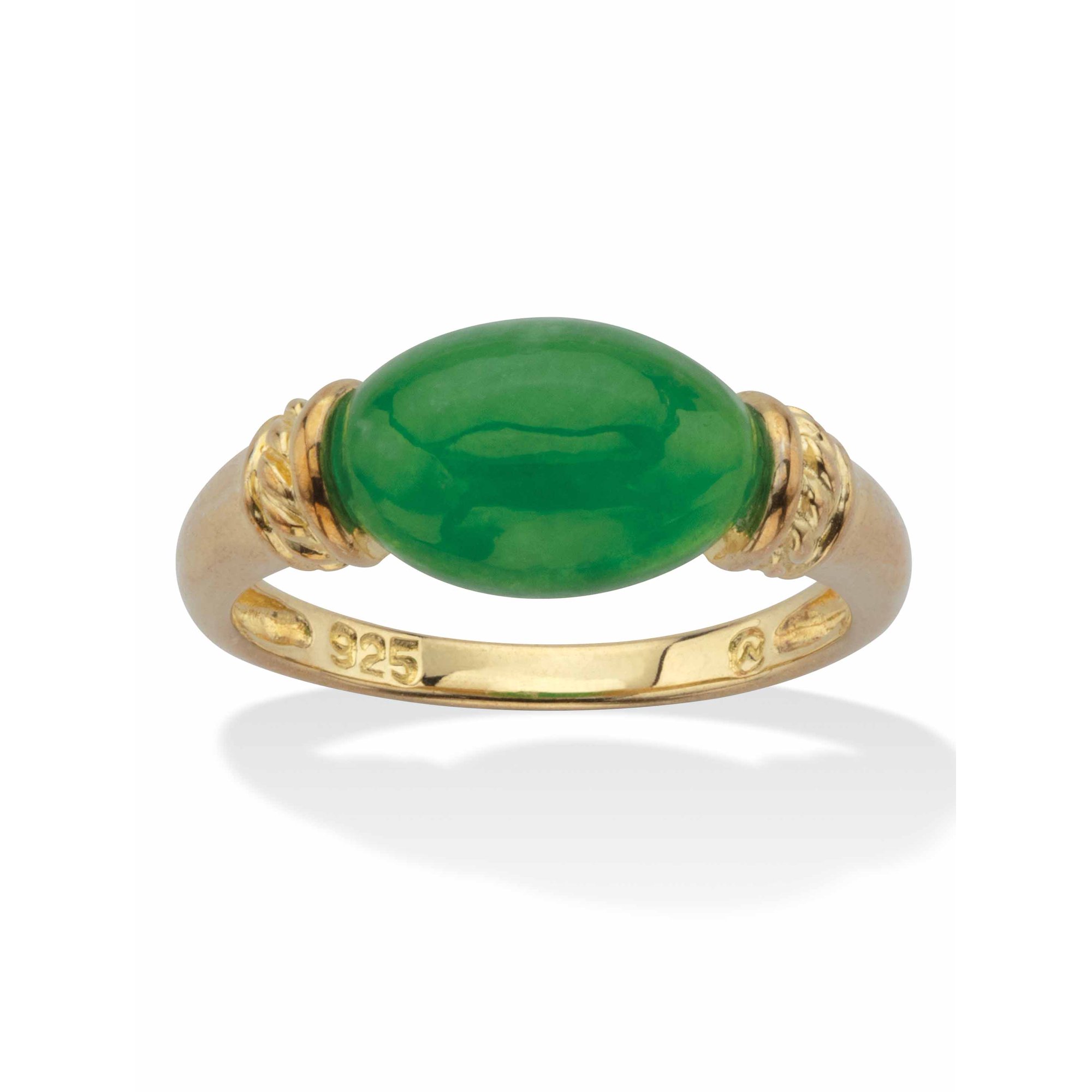 PalmBeach Jewelry Oval Cut Genuine Green Jade Ring .12 TCW 14k Gold-Plated Sterling Silver