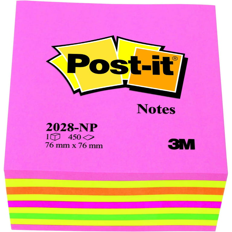 Post-It Notes, 2028Np 76 X 76 Mm - Neon Pink, 1 Cube (450 Sheets)