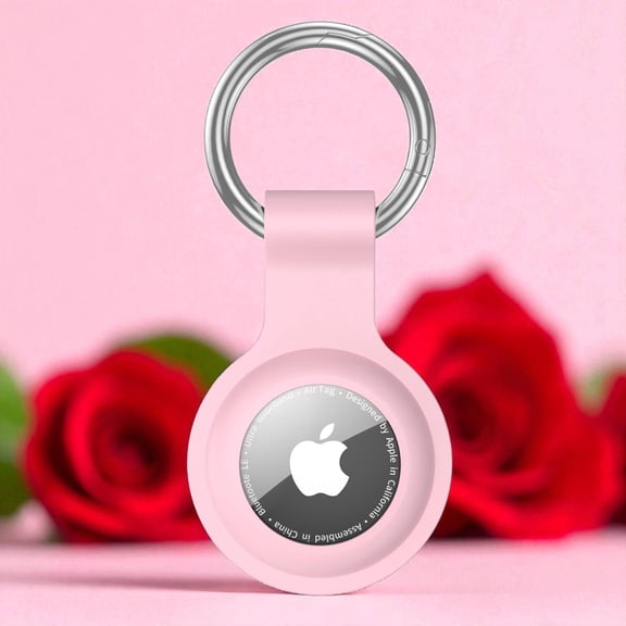 Pink Silicone Protective Case with Keychain for Apple AirTag GPS Tracker Pet Collar Luggage Keys