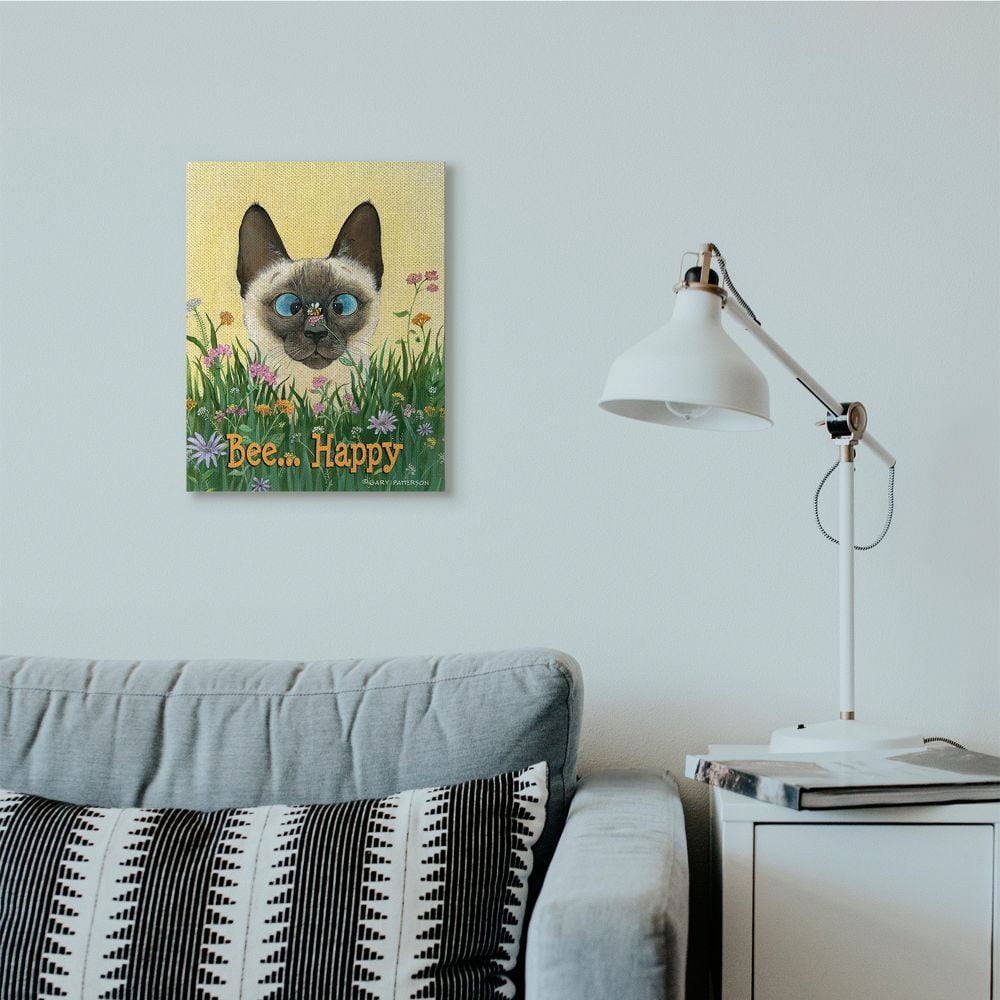 Stupell Industries Bee Happy Funny Cat Cartoon Pet Design Canvas Wall Art by Gary Patterson
