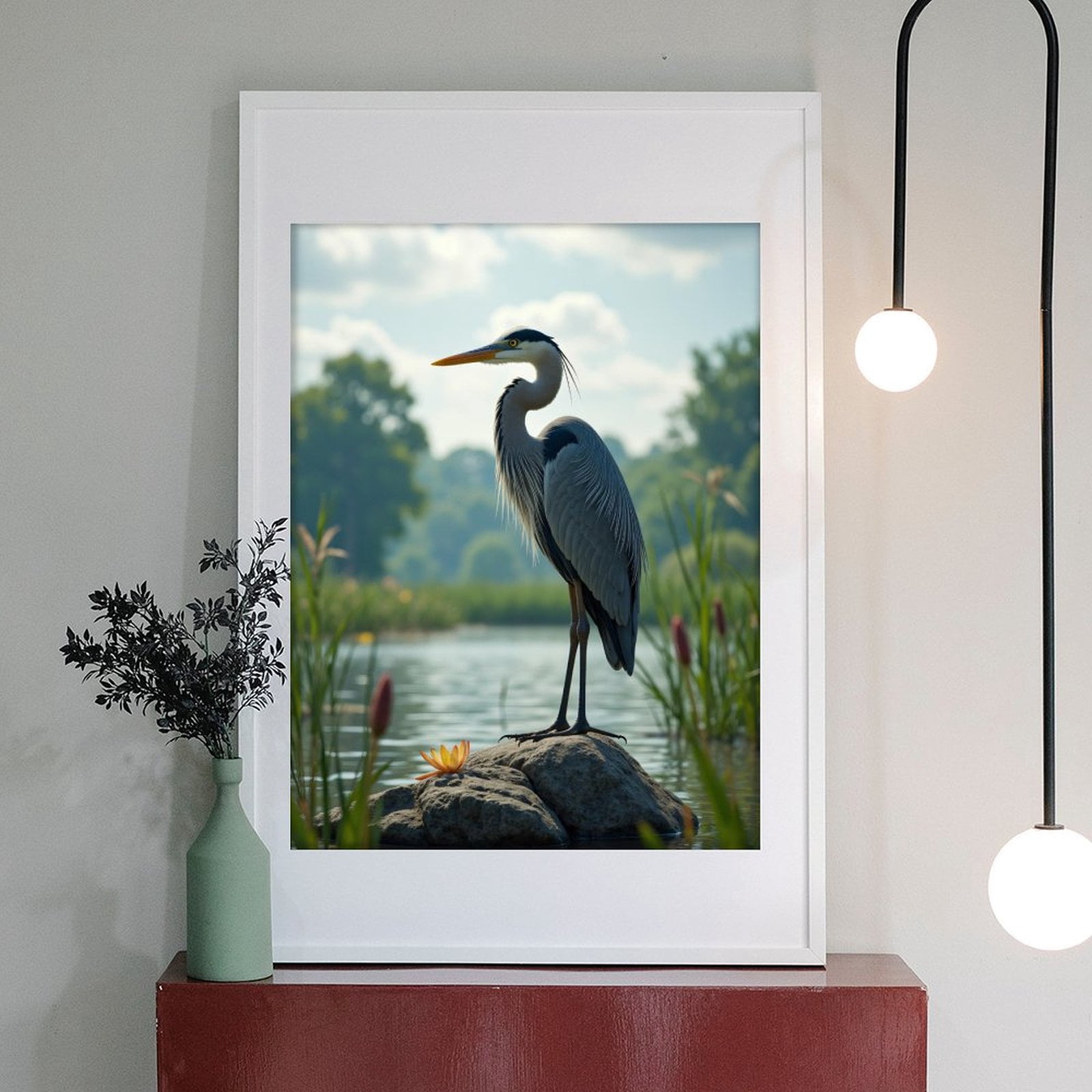 Diamond Art Kit for Adults, Elegant Heron On River Rock Diamond Painting for Adults Beginners, DIY Diamond Art Painting Kits, 5D Diamond Painting Crafts for Home Decor 12x16 Frameless