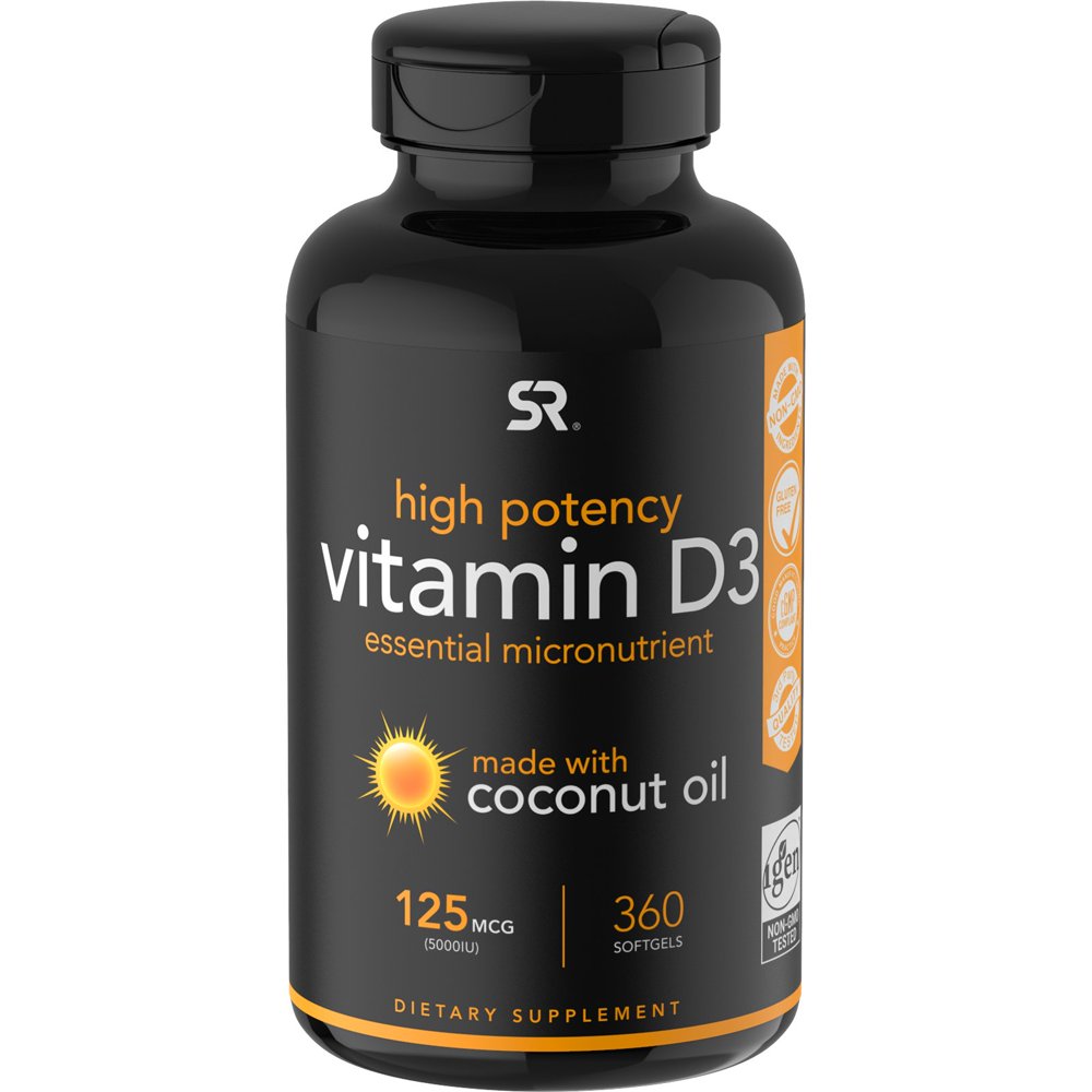 Sports Research Vitamin D3 with Coconut Oil, 125 mcg (5,000 IU), 360 ...