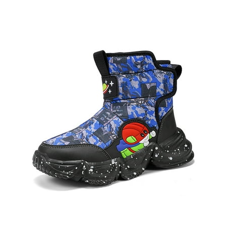 

Waterproof Boys Snow Boots Hook and Loop Faux Fur Lined Anti-Slip Winter Warm Booties