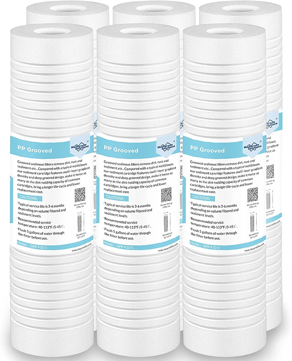 Membrane Solutions 10x2.5 String Wound Sediment Water Filter Cartridges – 12 Pack For Whole House Systems