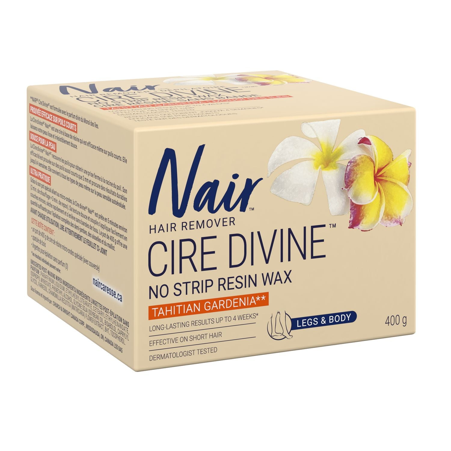 Nair Cire Divine Microwave No Strip Resin Wax for Legs & Body, Tahitian Gardenia, 400g