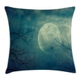 thumbnail image 1 of Horror House Decor Throw Pillow Cushion Cover, Halloween with Full Moon in Sky and Dead Tree Branches Evil Haunted Forest, Decorative Square Accent Pillow Case, 18 X 18 Inches, Blue, by Ambesonne, 1 of 2