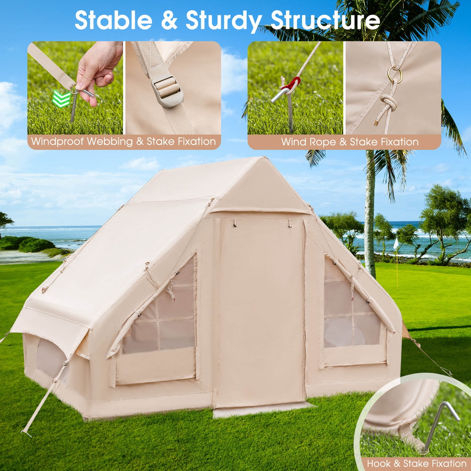 Infans Inflatable Camping Tent 2-6 People Cotton Glamping Tent for Family Camping