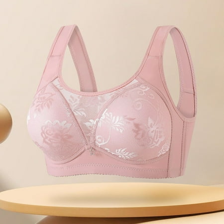 REORIAFEE No Wire Bras for Women Gathered Together No Wire Bras Solid Adjustable Straps Brassiere Breathable Wide Strap Comfy Corset Underwear Classic Comfortable Support Lingerie Pink M