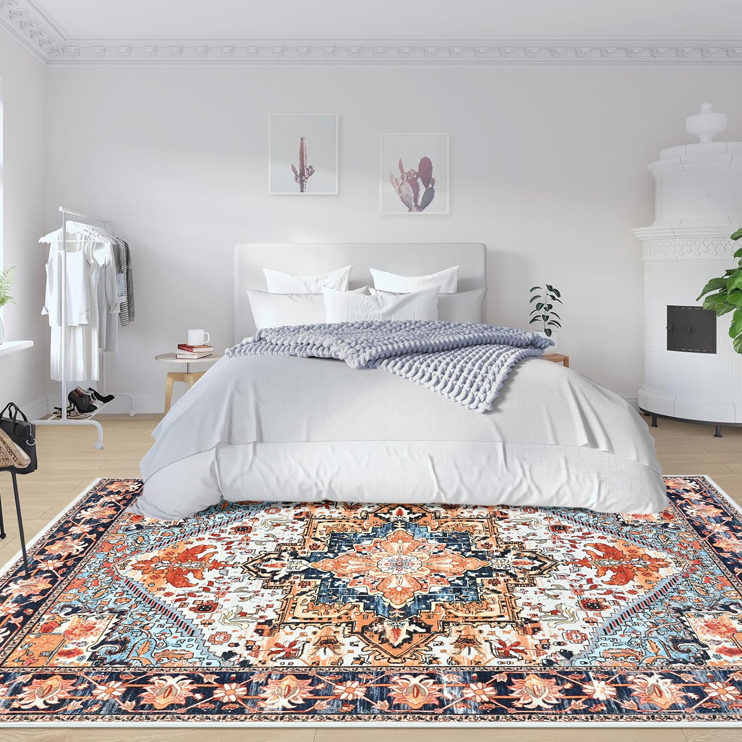 Lochas Vintage Floral Rugs Soft Accent Area Rug Low-Pile Carpet for Living Room Bedroom Home Decor,6'x9',Orange