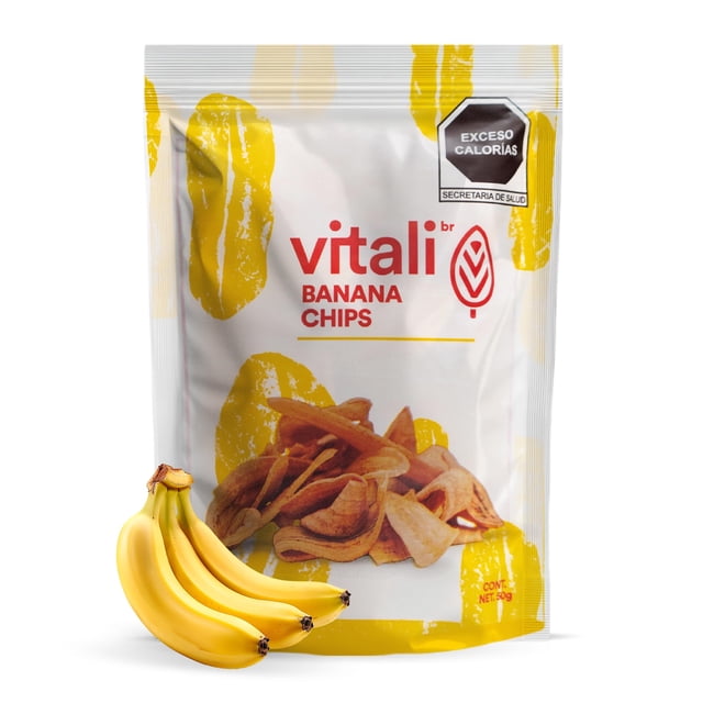 VITALI | Snacks Saludables - Caja Platano Deshidratado Sabor Natural x 14 piezas | 50gr por unidad | Botanas Horneadas Saludables | Fruta Deshidratada Sin Gluten | Producto Vegano y 100% Natural