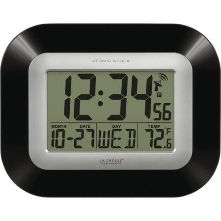 La Crosse Technology WT-8005U-S Atomic Digital Wall Clock with Indoor Temperature, Silver