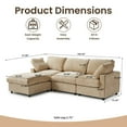 thumbnail image 3 of bokifol 100.5"L Shaped Modern Sofa Modular Sectional Cloud Couch with Ottoman,4-Seat Chenille Deep Seat Sofa with Pillow for Living Room,Bedroom and Apartment,Khaki, 3 of 16