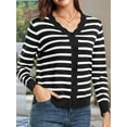 thumbnail image 6 of Women Cardigan Sweaters Long Sleeve Casual Light-Weight Button Down V-Neck Fall Sweater Black Stripes S, 6 of 9