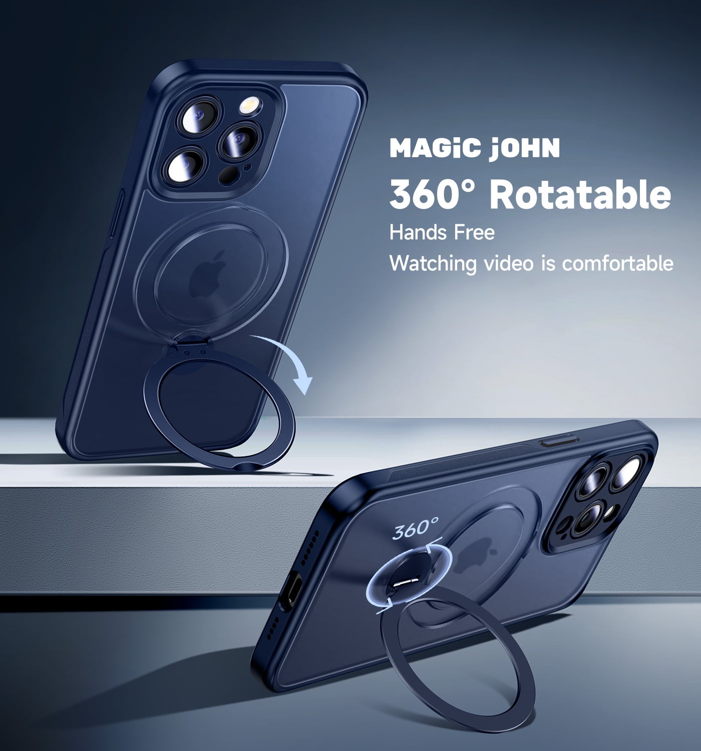 Magic John Phone Case for iPhone 14 Pro Rotatable Ring Kick Stand Magsafe Charging Shockproof Cover