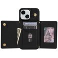 thumbnail image 6 of for iPhone 13 Case, PU Leather Crossbody Wallet Case with Card Holder, Kickstand, Magnetic Clasp Folio Zipper Purse, Adjustable Removable Strap, Protective Back Cover, Black, 6 of 7