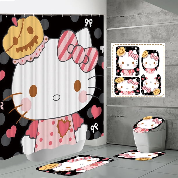 Fabricantes de fuentes de comercio electrónico transfronterizo Impresión digital 3D Cortina de ducha de baño de poliéster impermeable Hello Kitty Serie 3 fabricantes directos