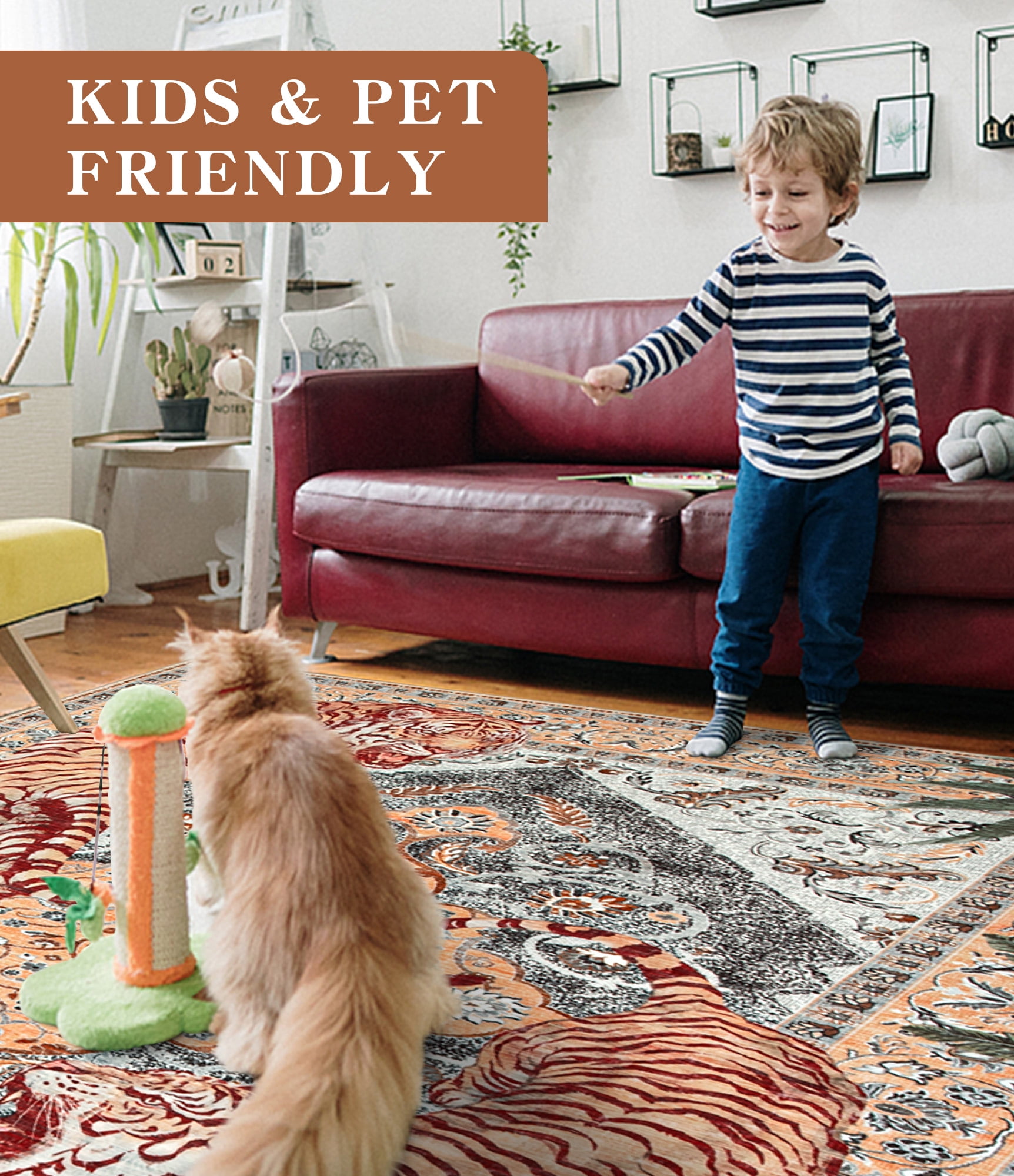 ChakmeOne Area Rugs 9x12 Ft Rugs for Living Room，Animal Print, Machine Washable, Non-Slip Stain Resistant Soft Carpet for Bedroom, Dining Room, Farmhouse, Nursery, Hallway Home Decor