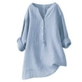 thumbnail image 2 of Blouses for Women – Puff Sleeve Ruffle Blouse Long Sleeve Tops for Work or Wedding Guest Occasions Women'S Printed Patchwork Buttons V Neck Blouse Shirt, 2 of 5