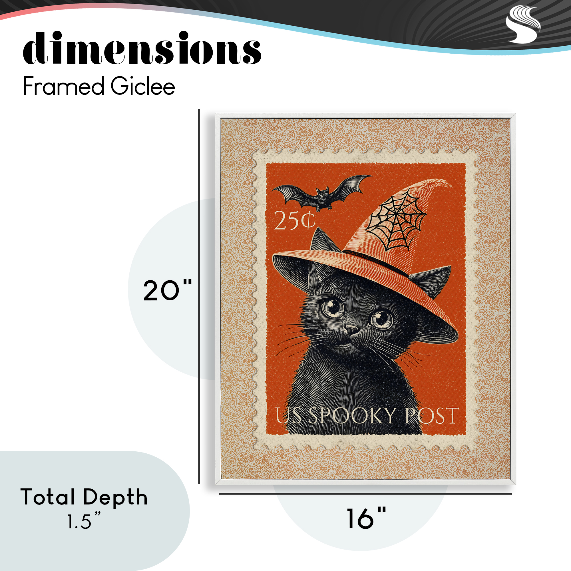 Vintage Black Cat Stamp White Framed Giclee Art, design by Arlington Prints