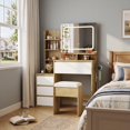 thumbnail image 2 of Vanity Desk with Mirror and Lights, Makeup Vanity with Mirror, Lights & Outlet: Dressing Table Featuring 4 Drawers, Storage Shelves and Stool for Bedroom Organization, 2 of 9