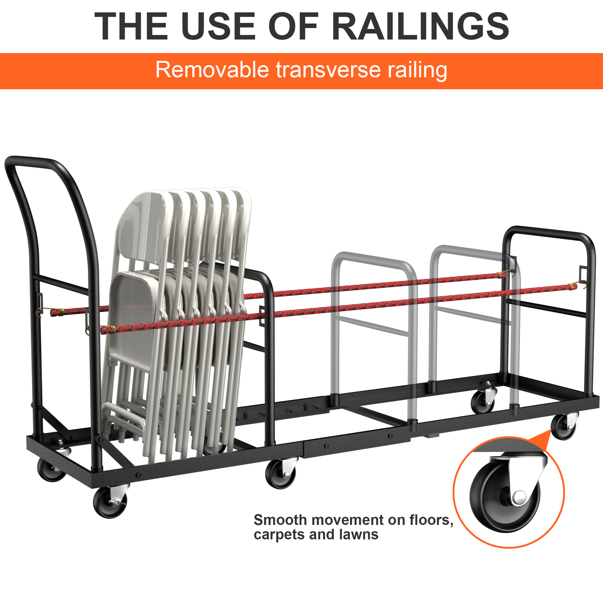 GIOTORENT Heavy-Duty Chair Dolly, 500 LBS Capacity Folding Chair Cart for 50 Chairs, Rolling Storage Rack w/ Dual Handles & Anti-Fall Design, Commercial Use for Events, Church, Conference