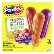 Popsicle Sugar Free Orange Cherry and Grape Popsicles Ice Pops, 1.65 fl oz, 18 Count