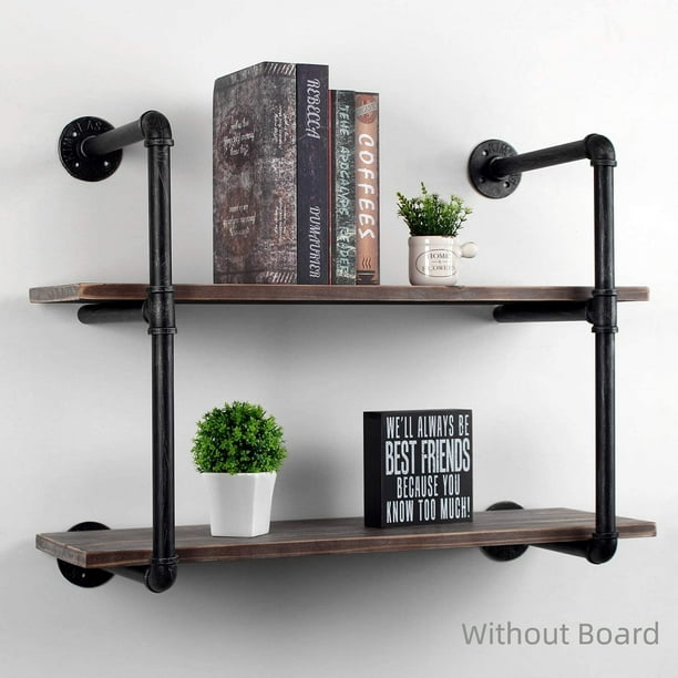 22 H Industrial Pipe Shelves Vintage Wall Mounted Shelf Hung Bracket Bookshelf Diy Storage Shelving Floating Shelves 2 Tier No Board Walmart Com Walmart Com