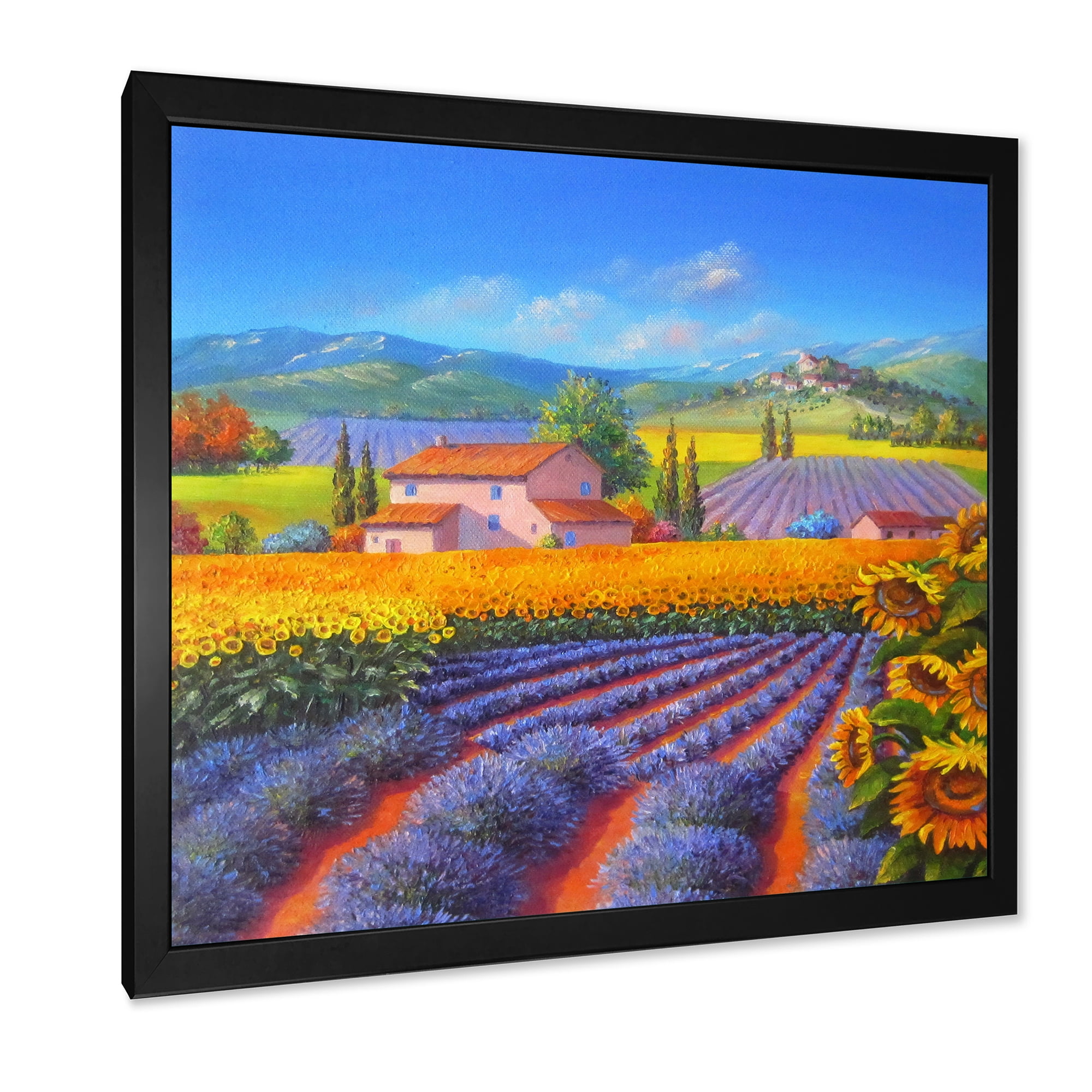 Designart 'Sunflower and Lavender Fields' Traditional Framed Art Print