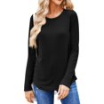 thumbnail image 2 of Basic T Shirts for Women Women's Fashion Solid Color Round Neck Long Sleeve T-shirt Casual Autumn Tops, 2 of 7