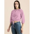 thumbnail image 5 of Moomaya Womens Solid Cottn Crop Top, Tie-Up Waist Elbow Sleeves Short Top, 5 of 8