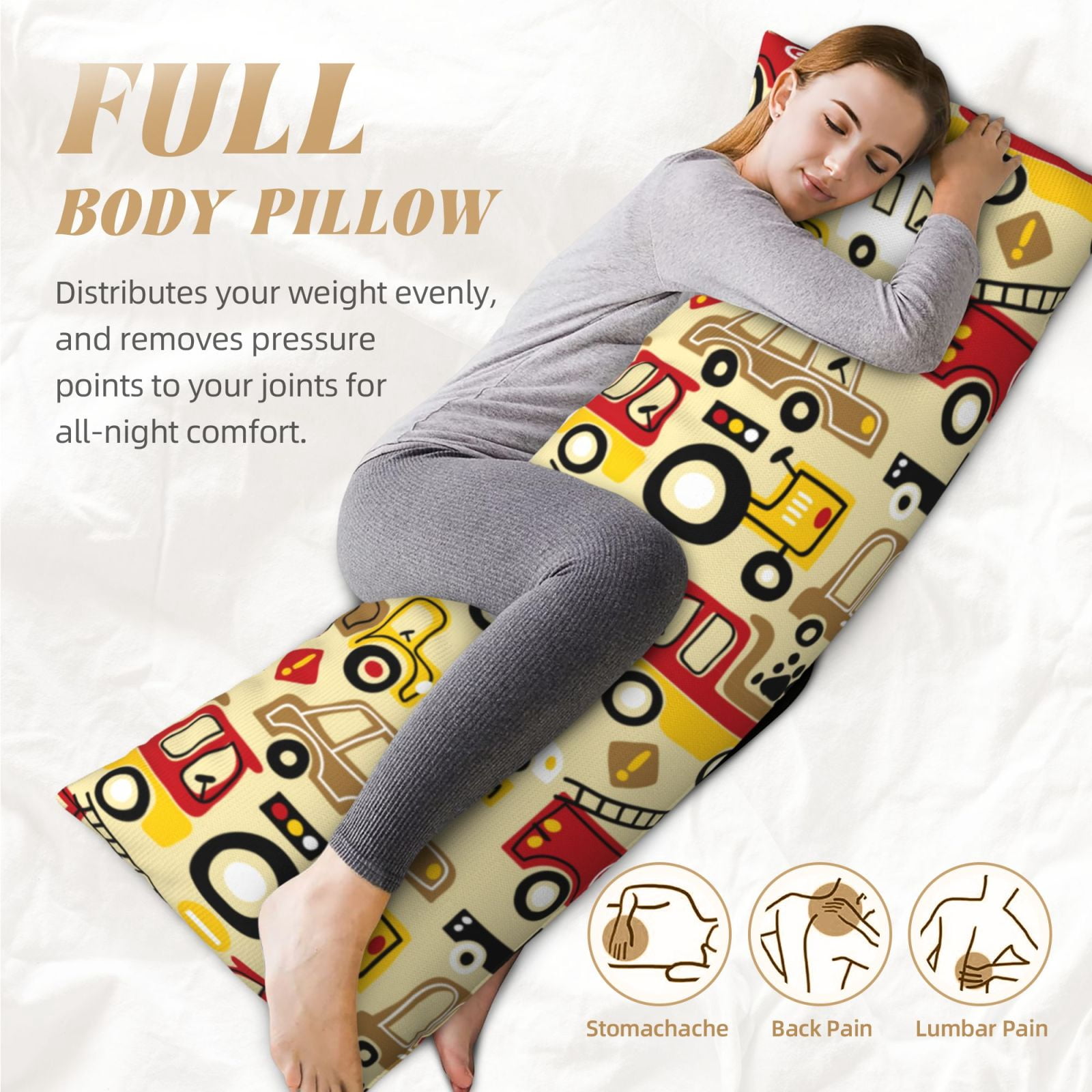 Naloa Vehicles Super Soft 20x60 Body Pillow Case,Long Side Hidden Zipper（PILLOWS ARE NOT INCLUDED）