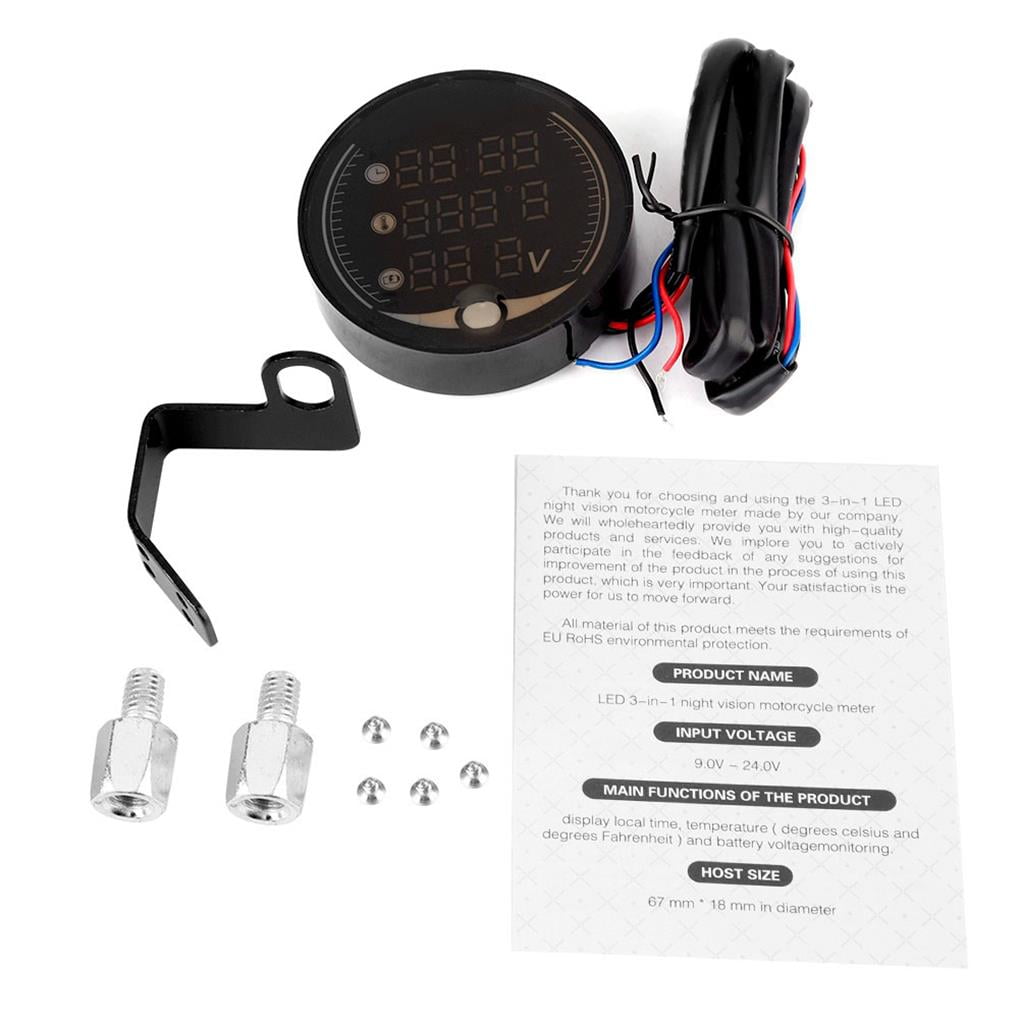 3in1 Motorcycle Electronic Digital Thermometer Voltmeter Time Clock