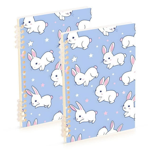 Rabbits and Stars Ring Binder Notebook Journey Note Diary College Ruled Spiral Notebook Study Loose Leaf Paper A5 60 Pages