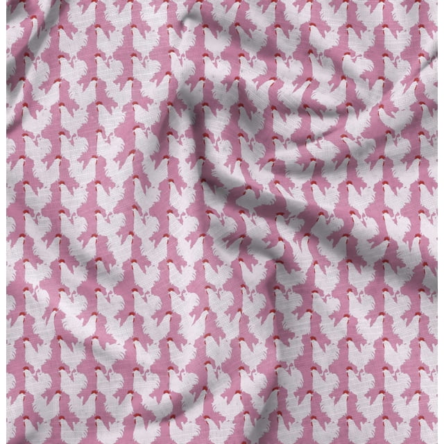 Soimoi Pink Rayon Fabric Hen Bird Decor Fabric Printed Yard 56 Inch Wide