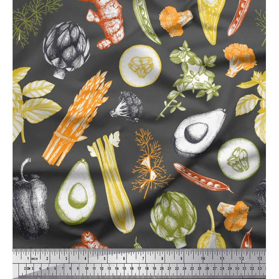Soimoi Grey Velvet Fabric Mixed Vegetable Decor Fabric Printed Yard 58 Inch Wide