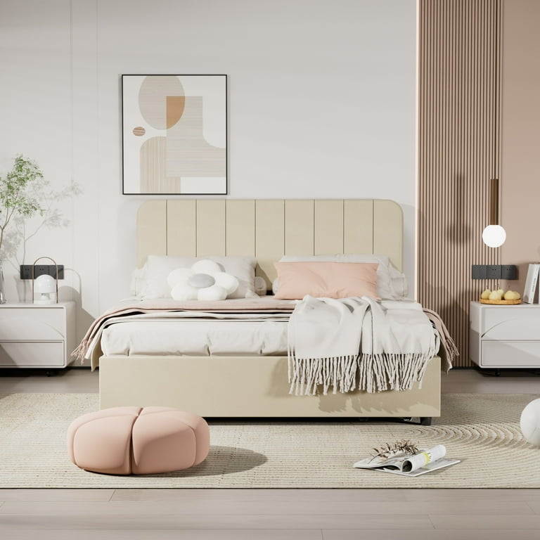 ふうページ VECELO Full Size Bed Frame with 4 Storage Drawers