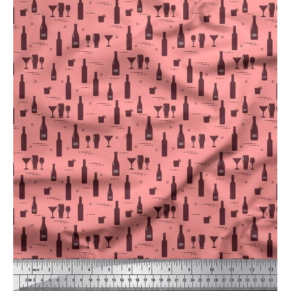 Soimoi Georgette Viscose Fabric Bottle & Wine Glass Bar Fabric Prints by Yard 42 Inch Wide