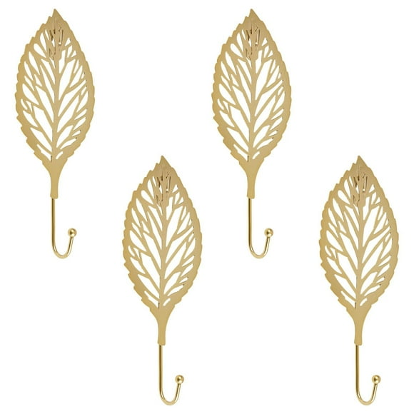 Decorative Leaves Ir On Hooks 4pcs Gold Leaf Shape Wall Mounted Hooks Modern Key Holder Wall Mounted Gold Singl E Prong Hat Hanger Home O Ffice Nursery Room Brass Pot Hangers for Kitchen Wall Mount