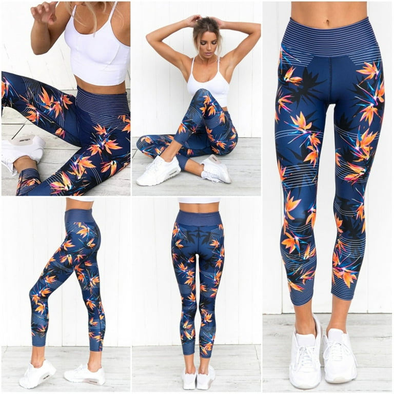 Plants Printed Stitching Tight Sports Yoga Long Pants Womens Tights Running  Leggings Female Women Gym Mesh Workout Fitness 