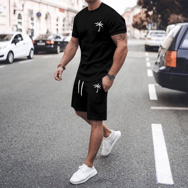 WILLBEST Conjunto de Pantalones Cortos de Verano para Hombre, Estilo Casual, Cuello Redondo, Manga Corta, para Gimnasio, Entrenamiento, Cómodo, Transpirable y Ligero.