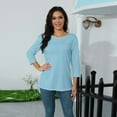 thumbnail image 4 of UoCefik 3/4 Sleeve Tops Plus Size for Women Summer Loose Fit Elbow Crew Neck Shirts Fashion Casual Solid Three Quarter Length Sleeve T-Shirt Going Out Blouse Cute Clothes Light Blue M, 4 of 8