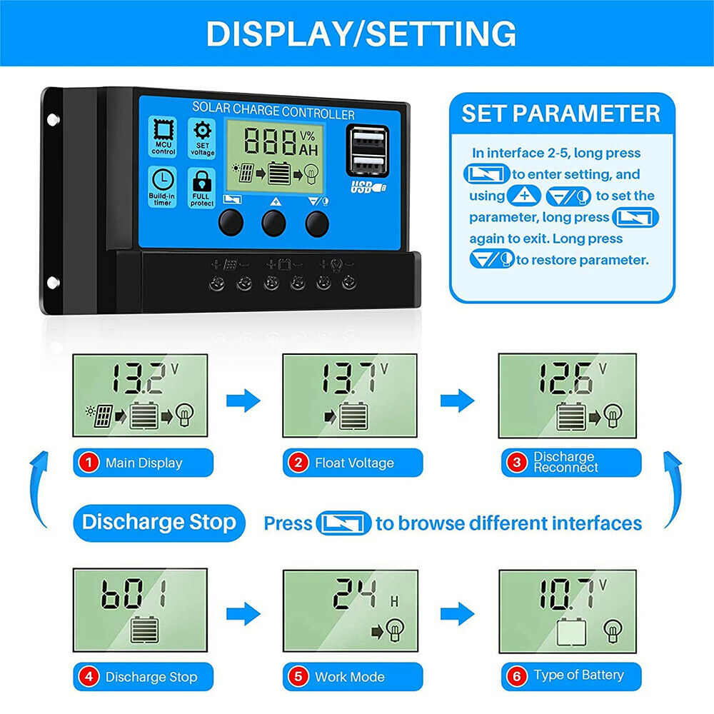 Jahy2Tech 100A MPPT Solar Panel Regulator Charge Controller Auto Focus Tracking 12V/24V